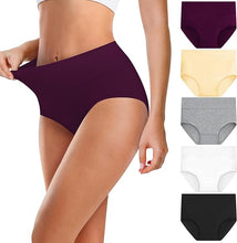Laden Sie das Bild in den Galerie-Viewer, Damen Unterhosen – 5er Pack, hohe Taille, weiche Bio-Baumwolle, atmungsaktiv &amp; elastisch, mehrfarbig