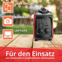 Laden Sie das Bild in den Galerie-Viewer, Inverter Stromerzeuger 2200 Watt. (2000 Watt Dauerleistung.) 18 kg. Motorleistung 3,4 PS.