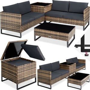 Polyrattan Lounge 4er Sitzgruppe, Gartenmöbel Set mit Sofa Tisch und Aufbewahrungsbox.