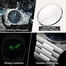 Laden Sie das Bild in den Galerie-Viewer, Elegante Herren-Armbanduhr, Stahlband mit blauem Ziffernblatt.