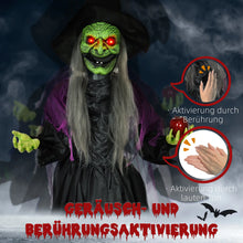 Laden Sie das Bild in den Galerie-Viewer, Lebensgroße Halloween-Hexe mit Giftapfel, Soundfunktion, mit Bewegungssensor und LED-Lichtern, 180 cm