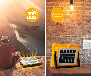 100 Watt LED Baustrahler mit USB-C, Solarpanel. Auch nutzbar als Powerbank mit 12000 mAh