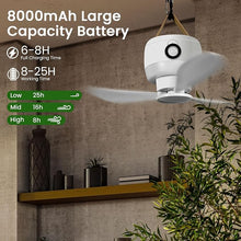 Laden Sie das Bild in den Galerie-Viewer, Mobiler Akku-Deckenventilator mit LED und Fernbedienung – 8000 mAh Akku