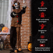 Laden Sie das Bild in den Galerie-Viewer, Animierte Halloween 1,7m Dekoration Horror-Clown mit Spezialeffekten und Soundfunktion rote Augen mit Leuchtern