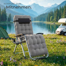Laden Sie das Bild in den Galerie-Viewer, Sonnenliege Luxus klappbar, Liegestuhl, Gartenliege stufenlos verstellbar, Outdoor Sessel für Balkon oder Garten, Liege mit extra Dicker Auflage, Relaxliege belastbar bis 200kg - schwarz oder grau