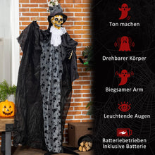 Laden Sie das Bild in den Galerie-Viewer, Lebensgroßer Halloween-Bräutigam: 183cm bewegliches Skelett mit blinkenden Augen und Soundeffekten