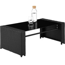Laden Sie das Bild in den Galerie-Viewer, Polyrattan Sitzgruppe für 4 Personen, Gartenmöbel Set mit Sofa, Sessel und Tisch, inkl. Sitz- und Rückenkissen, für Garten, Terrasse und Balkon.