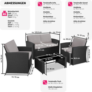 Polyrattan Sitzgruppe für 4 Personen, Gartenmöbel Set mit Sofa, Sessel und Tisch, inkl. Sitz- und Rückenkissen, für Garten, Terrasse und Balkon.