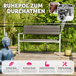 Aluminium Gartenbank Parkbank 2-Sitzer in Holz-Optik.