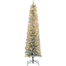 Laden Sie das Bild in den Galerie-Viewer, Künstlicher Weihnachtsbaum, 210 cm, mit LED-Lichterkette, schneebedeckte Zweige, flammhemmend, Metallbasis, Grün