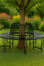 Laden Sie das Bild in den Galerie-Viewer, Baumbank Gartenbank rund Ø160 cm aus Metall – Vintage-Stil, wetterfest, bis 320 kg belastbar, pulverbeschichtet, schwarz
