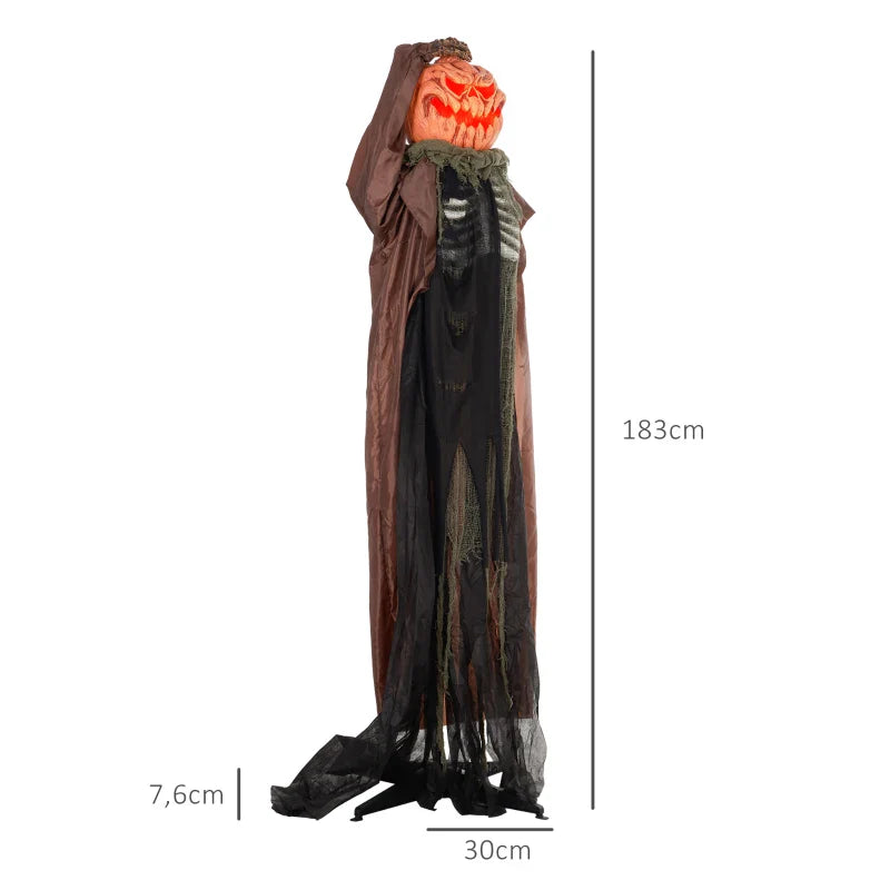 Animierte Halloween-Dekoration – Schädelkürbisgeist mit LED-Augen & Sound, 183 cm