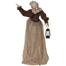 Laden Sie das Bild in den Galerie-Viewer, Lebensgroße animierte Halloween-Dekoration – Hexe mit Laterne, Sound &amp; LED, 150cm