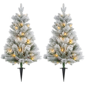 Weihnachtsbaum-Set – 2er-Set mit LED-Beleuchtung, Tannenzapfen und roten Beeren, 107 cm
