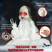 Laden Sie das Bild in den Galerie-Viewer, Halloween Dekoration Geisterpuppe 60 cm mit LED-Lichter Soundfunktion