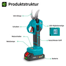 Laden Sie das Bild in den Galerie-Viewer, Automatische Akku Gartenschere Astschneider Rebschere Astschere Strauchschere. Inkl. 2 x Li-Ionen-Akku und Ladegerät.