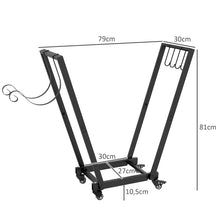 Laden Sie das Bild in den Galerie-Viewer, Kaminholzständer Feuerholzgestell, trapezförmiges Design, pulverbeschichteter Metall, mobil mit Rollen, 79 x 30 x 81 cm, Schwarz