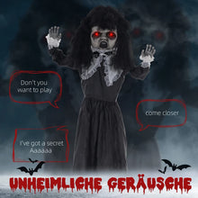 Laden Sie das Bild in den Galerie-Viewer, Animiertes Lolita-Mädchen mit Sound, LED &amp; Bewegung Halloween-Dekoration, 160cm