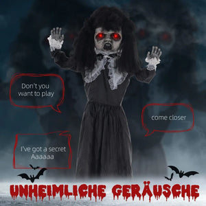 Animiertes Lolita-Mädchen mit Sound, LED & Bewegung Halloween-Dekoration, 160cm
