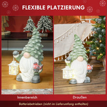 Laden Sie das Bild in den Galerie-Viewer, Weihnachtszwerg mit Laterne, LED, batteriebetrieben, wetterfest, 28x21x42 cm