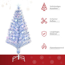Laden Sie das Bild in den Galerie-Viewer, Künstlicher Weihnachtsbaum, 1,2 m, mit LED-Lichtern und Glasfaser, Weiß/Blau