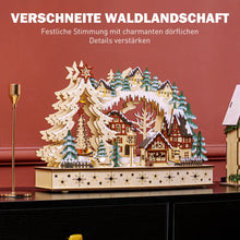 Laden Sie das Bild in den Galerie-Viewer, Weihnachtsdorf im Winterwunderland, 20 LED-Lichter, mehrschichtig, Naturholz, 45 x 12 x 30 cm