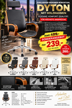 Laden Sie das Bild in den Galerie-Viewer, Designer-Bürostuhl DYTON Chefsessel Leder-Holz-Kombination