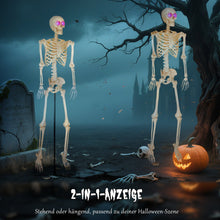 Laden Sie das Bild in den Galerie-Viewer, Animierte Halloween-Dekoration – Skelett mit LED-Augen, Sound &amp; Bewegung, 152 cm