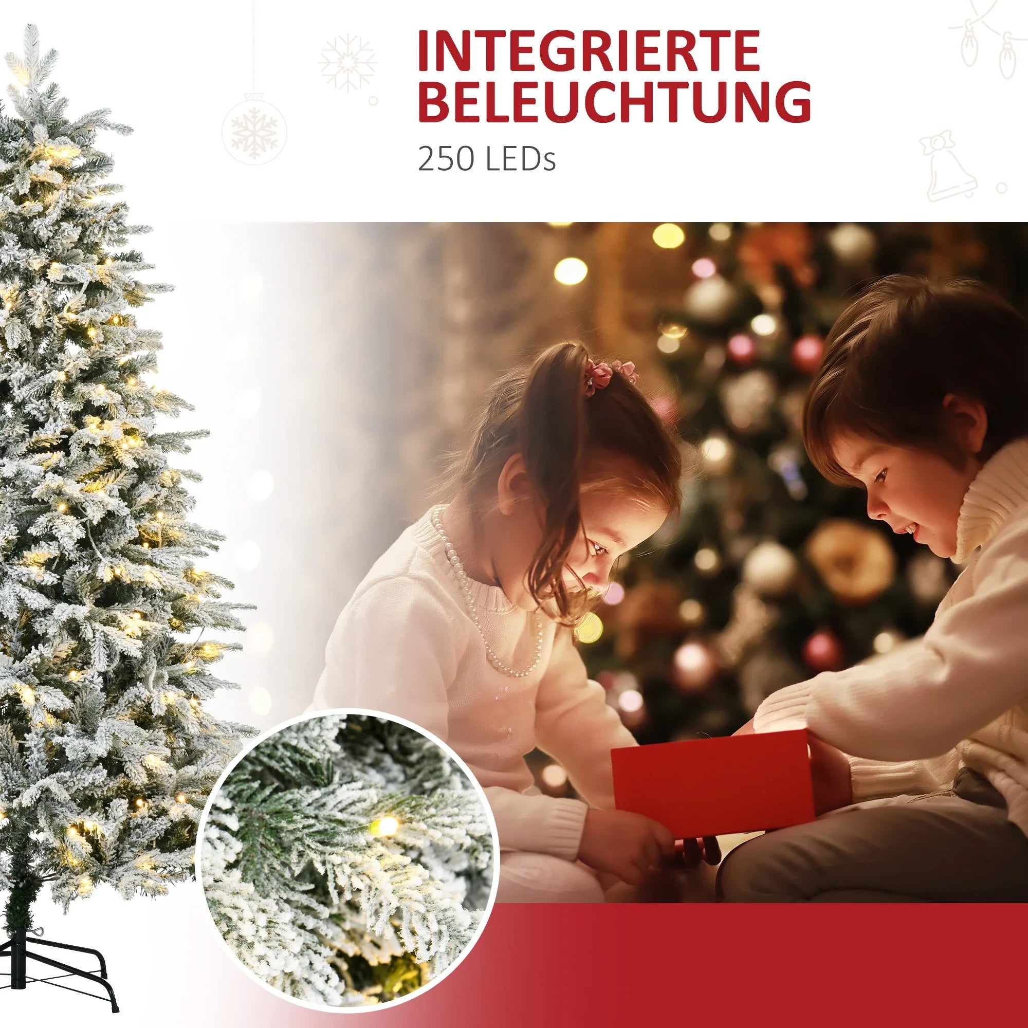 Künstlicher Weihnachtsbaum – 1,8 m mit Kunstschnee und LED-Lichtern – Premium Box GmbH