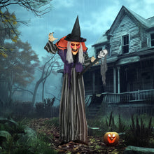 Laden Sie das Bild in den Galerie-Viewer, Animierte Halloween-Dekoration – Hexe mit Zepter, LED-Augen, Sound &amp; Bewegung, 160