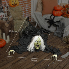 Laden Sie das Bild in den Galerie-Viewer, Animierte Halloween-Dekoration – Kriechende Zombie-Oma mit LED-Augen &amp; Sound, 183 cm