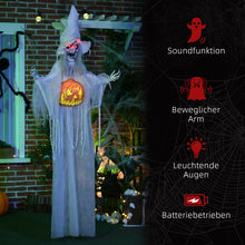 Laden Sie das Bild in den Galerie-Viewer, Lebensgroße alte Halloween-Hexe, Soundfunktion, mit Bewegungssensor und LED-Lichtern, 183 cm, weiß