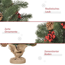 Laden Sie das Bild in den Galerie-Viewer, Mini-Weihnachtsbaum mit Schmuck, rote Beeren und Tannenzapfen – 50 cm Höhe