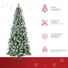 Laden Sie das Bild in den Galerie-Viewer, Künstlicher Weihnachtsbaum – 1,8 m mit verschneiten Spitzen und Zapfen, feuerfest
