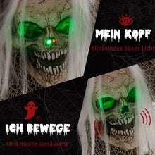Laden Sie das Bild in den Galerie-Viewer, Animierte Halloween-Dekoration – Buckliger Skelettgeist mit Sound &amp; LED, 160 cm
