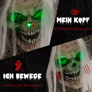 Animierte Halloween-Dekoration – Buckliger Skelettgeist mit Sound & LED, 160 cm
