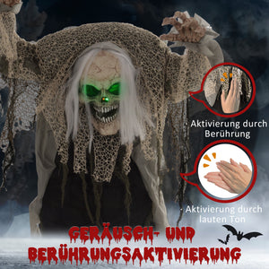 Animierte Halloween-Dekoration – Buckliger Skelettgeist mit Sound & LED, 160 cm