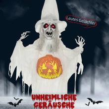 Laden Sie das Bild in den Galerie-Viewer, Lebensgroße alte Halloween-Hexe, Soundfunktion, mit Bewegungssensor und LED-Lichtern, 183 cm, weiß