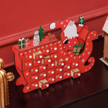 Laden Sie das Bild in den Galerie-Viewer, Adventskalender Weihnachtsmann mit Schlitten, 24 Fächer, wiederverwendbar, 22,5x8x36 cm, Rot