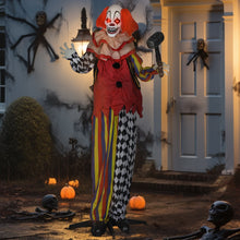 Laden Sie das Bild in den Galerie-Viewer, Animierte Halloween-Dekoration – Riesen-Clown mit Hammer, LED-Augen &amp; Sound, 173 cm