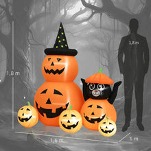 Laden Sie das Bild in den Galerie-Viewer, Halloween-Gartendeko Kürbisfamilie mit Katze, Gebläse wetterfest 160 x 100 x 180cm