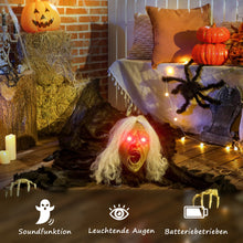 Laden Sie das Bild in den Galerie-Viewer, Animierte Halloween-Dekoration – Kriechende Zombie-Oma mit LED-Augen &amp; Sound, 183 cm