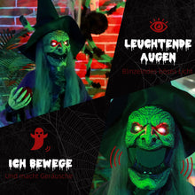 Laden Sie das Bild in den Galerie-Viewer, Lebensgroße Halloween-Hexe mit Giftapfel, Soundfunktion, mit Bewegungssensor und LED-Lichtern, 180 cm