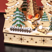 Laden Sie das Bild in den Galerie-Viewer, Weihnachtsdorf im Winterwunderland, 20 LED-Lichter, mehrschichtig, Naturholz, 45 x 12 x 30 cm