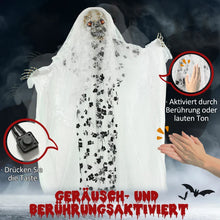 Laden Sie das Bild in den Galerie-Viewer, Animierte Halloween 1,78m Dekoration Horror-Braut mit Spezialeffekten und Soundfunktion rote Augen mit Leuchtern