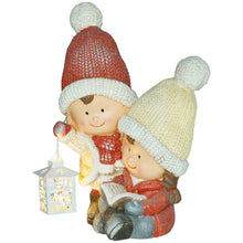 Laden Sie das Bild in den Galerie-Viewer, Weihnachtswichtel mit Buch &amp; Laterne, LED, batteriebetrieben, 30 x 23 x 45 cm