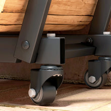 Laden Sie das Bild in den Galerie-Viewer, Kaminholzständer Feuerholzgestell, trapezförmiges Design, pulverbeschichteter Metall, mobil mit Rollen, 79 x 30 x 81 cm, Schwarz