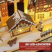 Laden Sie das Bild in den Galerie-Viewer, Weihnachtsdorf im Winterwunderland, 20 LED-Lichter, mehrschichtig, Naturholz, 45 x 12 x 30 cm
