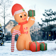Laden Sie das Bild in den Galerie-Viewer, Aufblasbarer Lebkuchenmann mit Herzen, 245 cm mit LED-Beleuchtung. Weihnachten Deko Luftfigur wetterfest