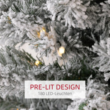 Laden Sie das Bild in den Galerie-Viewer, Künstlicher Weihnachtsbaum, 210 cm, mit LED-Lichterkette, schneebedeckte Zweige, flammhemmend, Metallbasis, Grün
